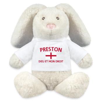Écusson Preston Angleterre avec devise - Lapin en peluche recyclé MiniFeet® Crème - blanc - Devant