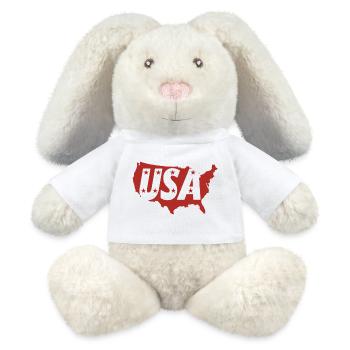 USA map with letter monograms and stars - MiniFeet® RecycelHase® Bunny Cream - white - Front