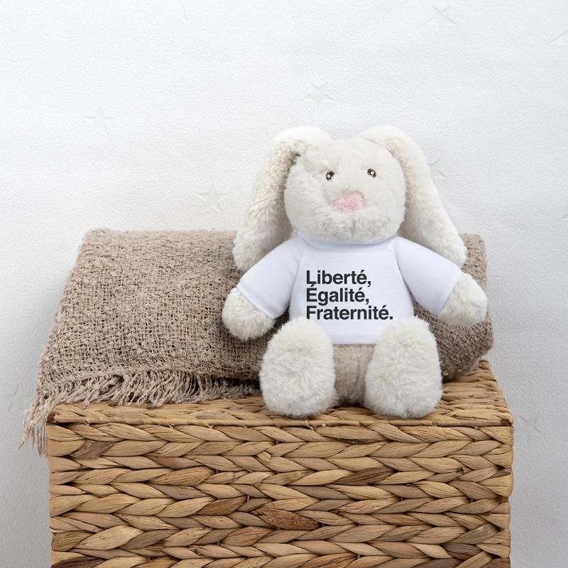 Liberté Egalité Fraternité - Devise République Lapin en peluche recyclé MiniFeet® Crème