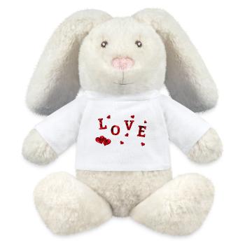L’amour avec les grands et petits cœurs rouges # - Lapin en peluche recyclé MiniFeet® Crème - blanc - Devant