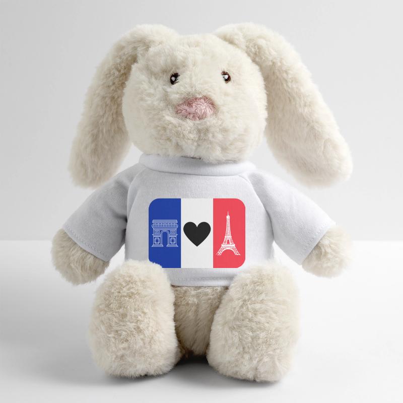 France monuments et drapeau bleu blanc rouge Lapin en peluche recyclé MiniFeet® Crème