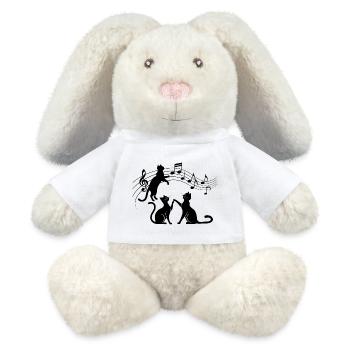 Motif chats noirs jouant avec note de musique - Lapin en peluche recyclé MiniFeet® Crème - blanc - Devant