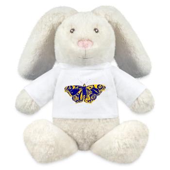 Blue-yellow butterfly – symbol of lightness - MiniFeet® RecycelHase® Bunny Cream - white - Front