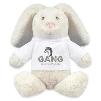 Wolfgang. Strong wolf motifs with lettering - MiniFeet® RecycelHase® Bunny Cream - white - Front
