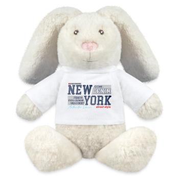 New York Street Style Denim Design - Lapin en peluche recyclé MiniFeet® Crème - blanc - Devant