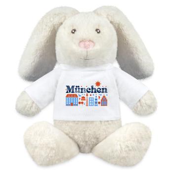 München Skyline Illustration Farbige Stadt - MiniFeet® RecycelHase® Creme - Weiß - Vorne