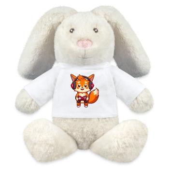 00237 roter Fuchs mit Kopfhörer und Controller - MiniFeet® RecycelHase® Creme - Weiß - Vorne