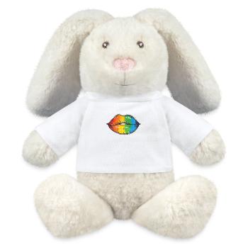 Lips in LGBT colors Rainbow tolerance - MiniFeet® RecycelHase® Bunny Cream - white - Front