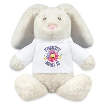positive attitude, embrasse la vie, joie de vivre - Lapin en peluche recyclé MiniFeet® Crème - blanc - Devant