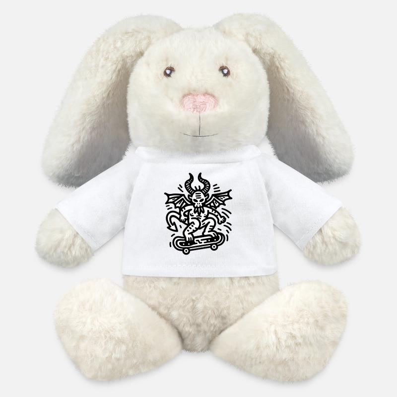 Devil Skateboard Doodle - Lapin en peluche recyclé MiniFeet® Crème - blanc