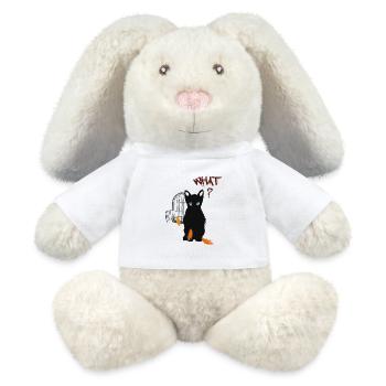 Little black cute kitten and bird - MiniFeet® RecycelHase® Bunny Cream - white - Front