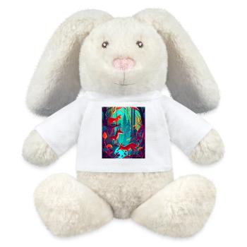 Neon colored: fox family in the forest - MiniFeet® RecycelHase® Bunny Cream - white - Front