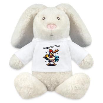 Tu ferais mieux de devenir végétalien - coq amusant - Lapin en peluche recyclé MiniFeet® Crème - blanc - Devant