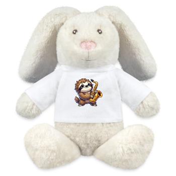Paresseux Saxophone Saxophoniste Joueur Jazz Musique - Lapin en peluche recyclé MiniFeet® Crème - blanc - Devant