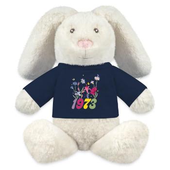 Année de naissance 1973 fleurs sauvages - Lapin en peluche recyclé MiniFeet® Crème - bleu marine - Devant