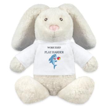 Travailler dur, jouer, plus dur, Shark - Lapin en peluche recyclé MiniFeet® Crème - blanc - Devant