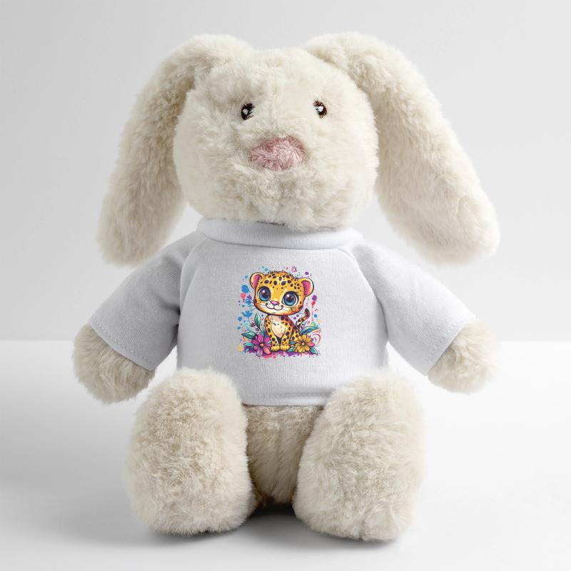Bébé léopard coloré avec des fleurs Lapin en peluche recyclé MiniFeet® Crème