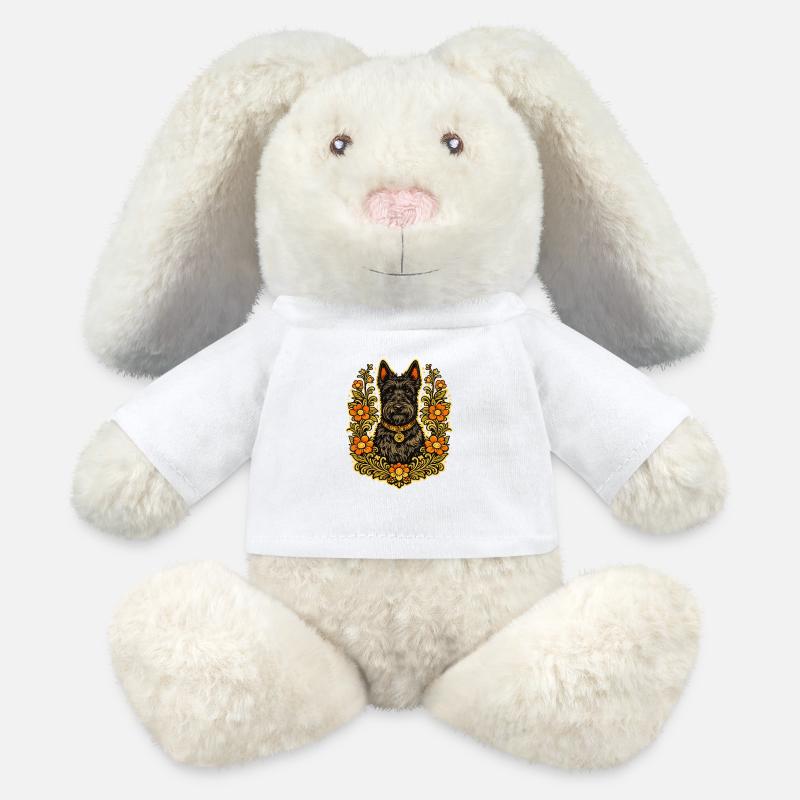 Floral Frame Scottish Terrier - MiniFeet® RecycelHase® Bunny Cream - white