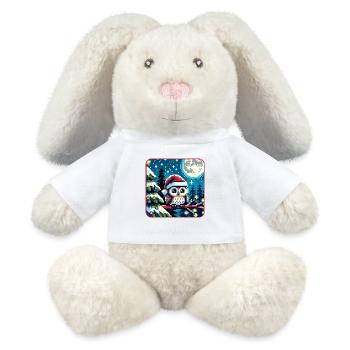Süße Eule mit Nikolausmütze sitzt auf einem Ast - MiniFeet® RecycelHase® Creme - Weiß - Vorne