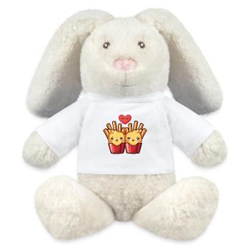 Frites Couple Amour Coeur Bande Dessinée - Lapin en peluche recyclé MiniFeet® Crème - blanc - Devant