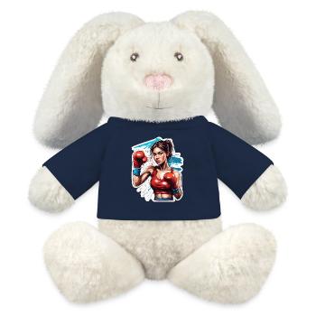 Boxeur / Sport / Combat / Arène / Ring de boxe / Poings - Lapin en peluche recyclé MiniFeet® Crème - bleu marine - Devant