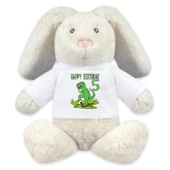 Dinosaur Rex Football 5 Happy Birthday Green - MiniFeet® RecycelHase® Bunny Cream - white - Front