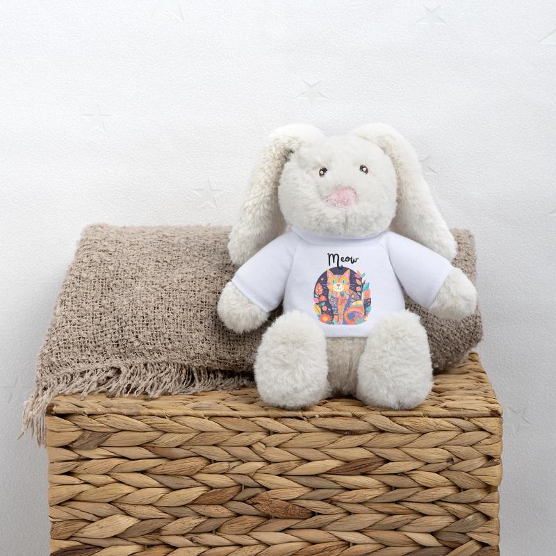 Chat coloré florilège patchwork Lapin en peluche recyclé MiniFeet® Crème