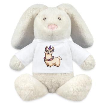 Lama Einhorn mit Blumen – Fantasy Animal Art - MiniFeet® RecycelHase® Creme - Weiß - Vorne