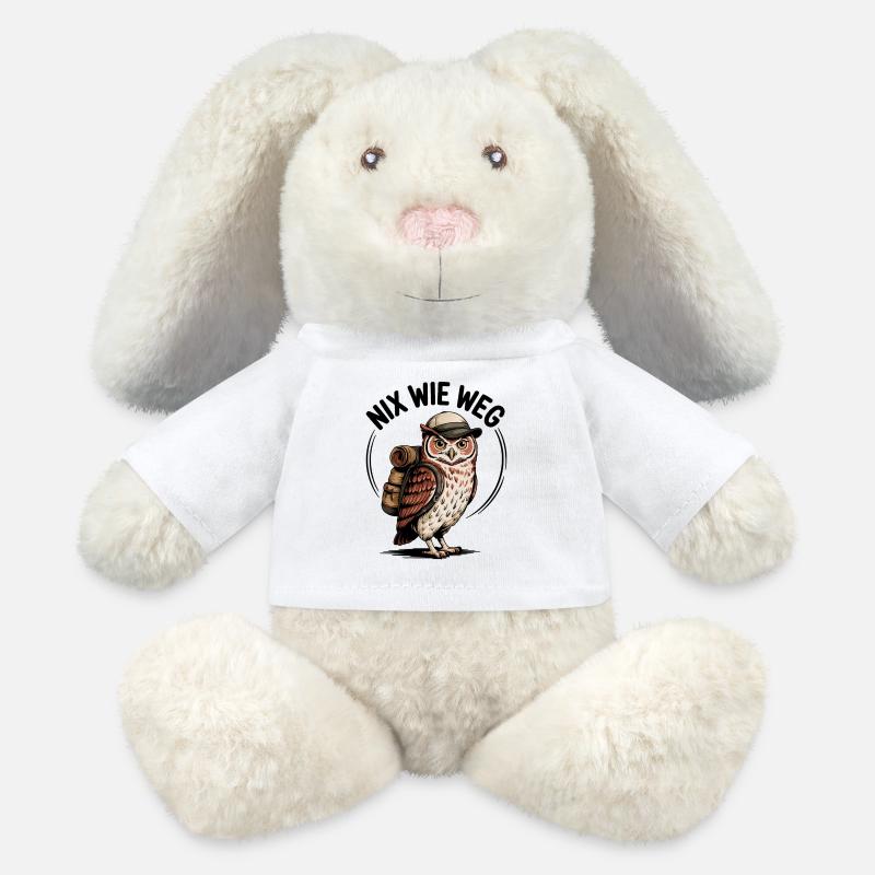 Wandernde Eule mit Rucksack - MiniFeet® RecycelHase® Creme - Weiß