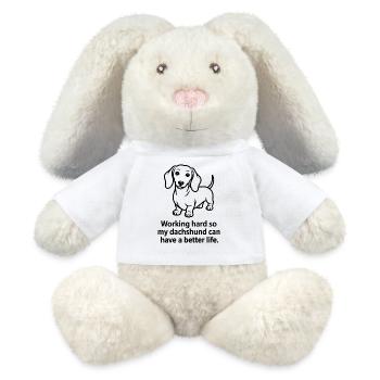 Lustiger Dackelhund – Arbeitet hart für meinen Doxie - MiniFeet® RecycelHase® Creme - Weiß - Vorne