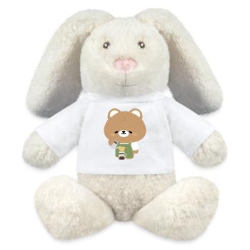 Verse du café Bear Barista - Lapin en peluche recyclé MiniFeet® Crème - blanc - Devant