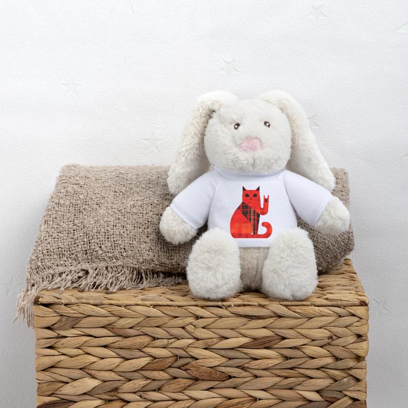 Red Cat Plaid Pattern Modern MiniFeet® RecycelHase® Bunny Cream