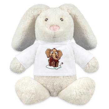 Niedlicher Elefant packt Geschenk aus - MiniFeet® RecycelHase® Creme - Weiß - Vorne