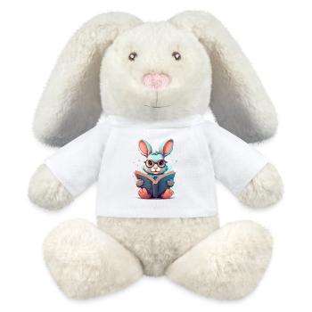 Un lapin avec des lunettes lit un livre – retour à l’école - Lapin en peluche recyclé MiniFeet® Crème - blanc - Devant