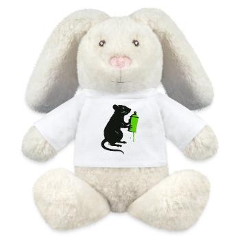 Scientific Rat Illustration with Syringe - MiniFeet® RecycelHase® Bunny Cream - white - Front
