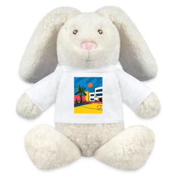 Tropische Stadt Skizze im Sonnenlicht - MiniFeet® RecycelHase® Creme - Weiß - Vorne