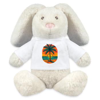 Sunset palm tree on the beach - MiniFeet® RecycelHase® Bunny Cream - white - Front