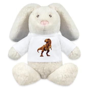 Geometrische T-Rex-Dinosaurier-Low-Poly-Erdtöne - MiniFeet® RecycelHase® Creme - Weiß - Vorne