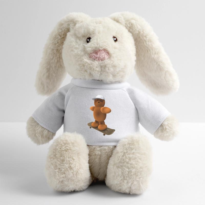 Bär auf Skateboard mit Basecap MiniFeet® RecycelHase® Creme