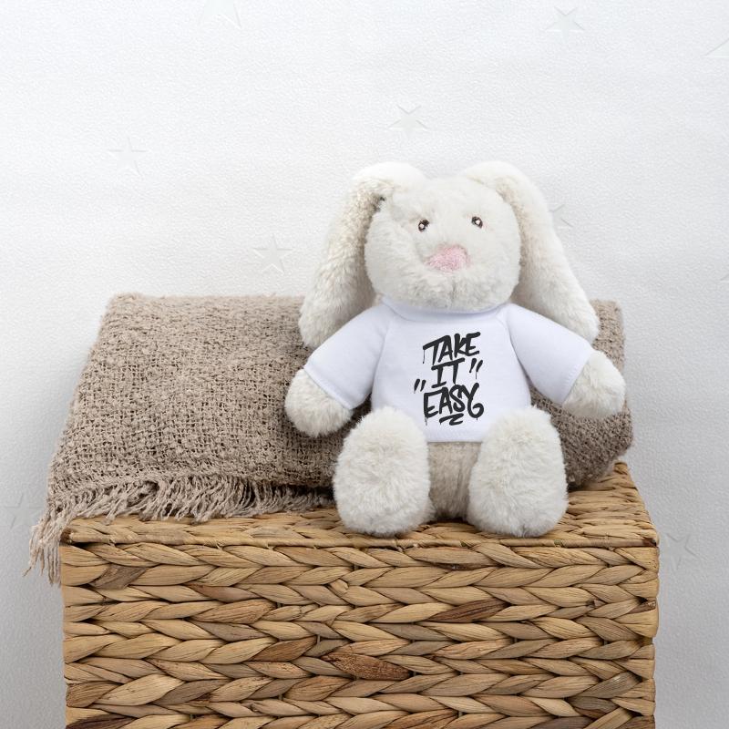 Lettrage graffiti TAKE IT EASY Lapin en peluche recyclé MiniFeet® Crème