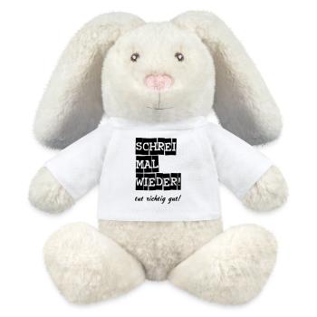 Schrei mal wieder! lustig Spruch Geschenk - MiniFeet® RecycelHase® Creme - Weiß - Vorne