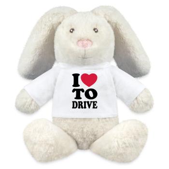 I love to drive - J'aime conduire - Lapin en peluche recyclé MiniFeet® Crème - blanc - Devant