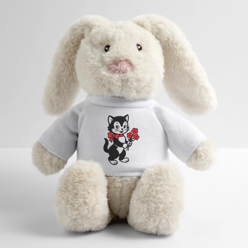 Chat noir avec ruban rouge Lapin en peluche recyclé MiniFeet® Crème
