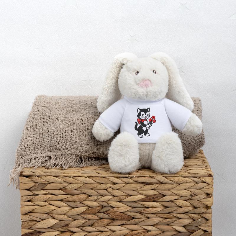 Chat noir avec ruban rouge Lapin en peluche recyclé MiniFeet® Crème