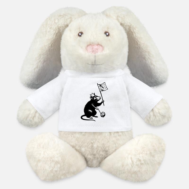 Rat avec drapeau - Lapin en peluche recyclé MiniFeet® Crème - blanc