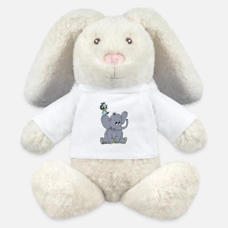 Elefant_mit_Vogel - MiniFeet® RecycelHase® Bunny Cream - white