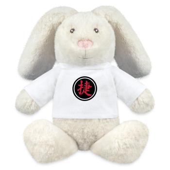 chinese_sign_victory_b_2c - Lapin en peluche recyclé MiniFeet® Crème - blanc - Devant