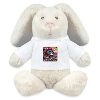 Buntes dekoratives Katzenportrait - MiniFeet® RecycelHase® Creme - Weiß - Vorne