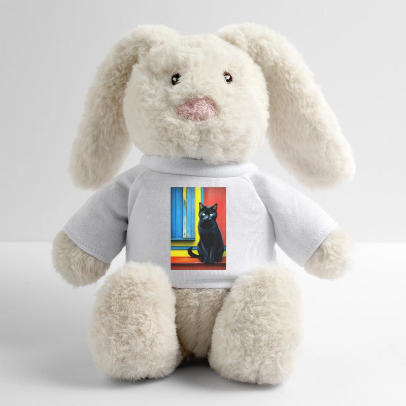 Chat noir devant la fenêtre Lapin en peluche recyclé MiniFeet® Crème