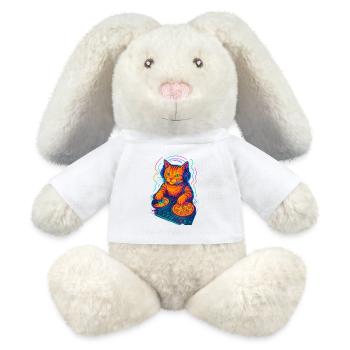Neon DJ Cat Design - MiniFeet® RecycelHase® Bunny Cream - white - Front